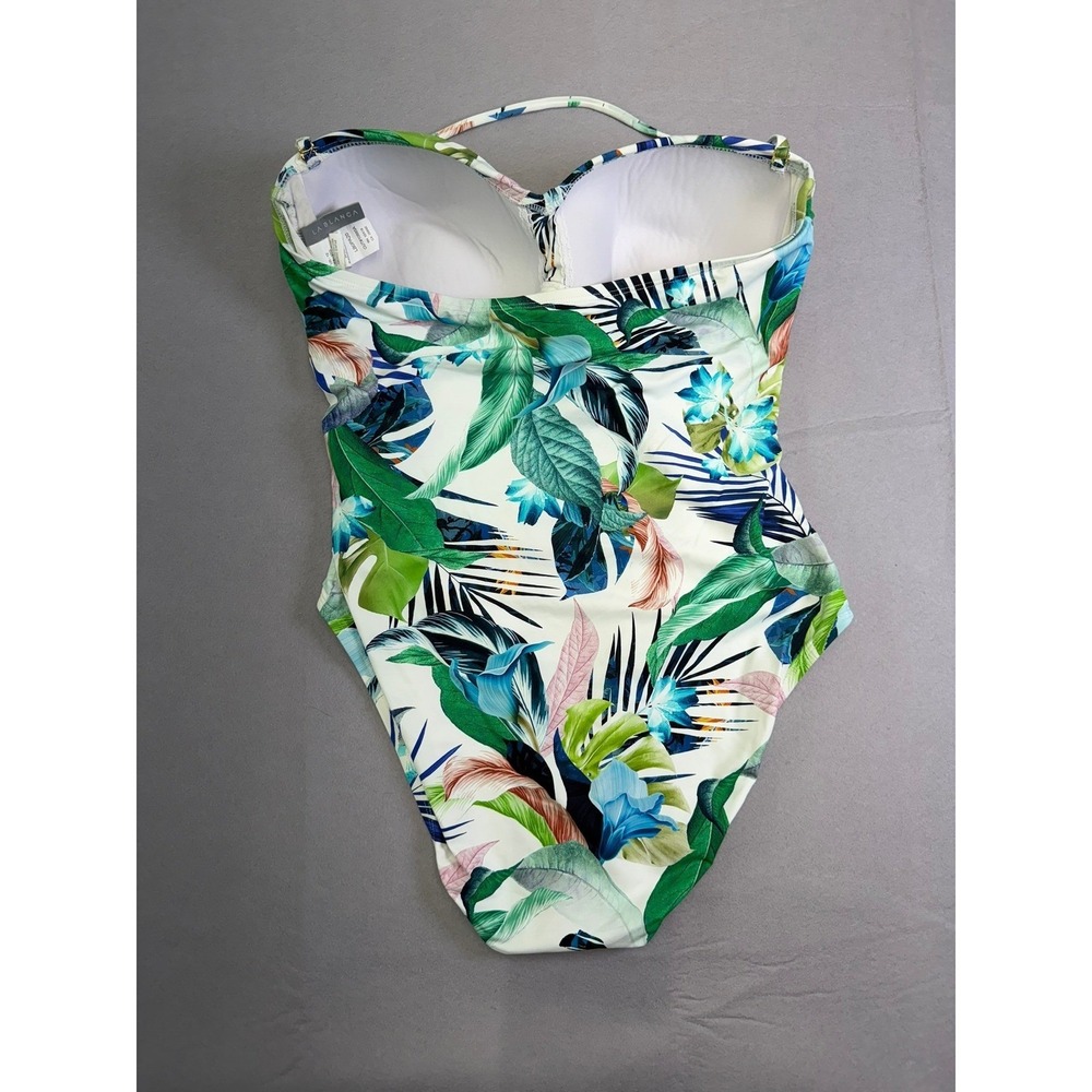 La Blanca One Piece Swimsuit Womens 12 White‎ Tropical Floral Halter Twist Front - Picture 3 of 7